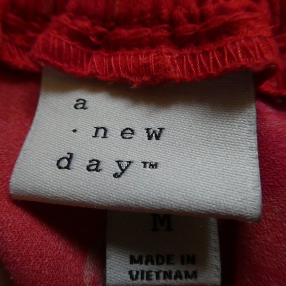 Red Floral High Rise Wide Leg Pants Pull On Smocked Elastic Waistband Pleated M - Picture 5 of 6